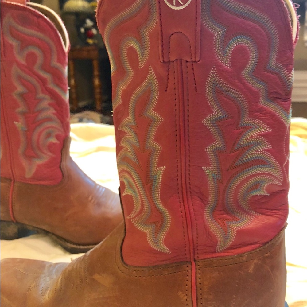Tony Lama Red and Tan Cowboy Boots - Picture 2 of 6